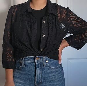 Black Lace Sheer Women's Top